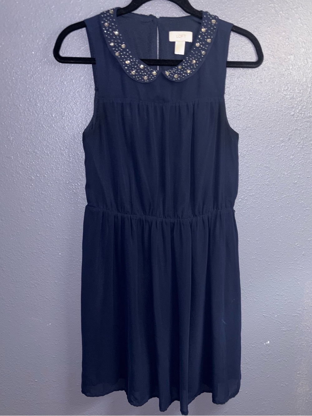 LOFT Navy Beaded Collar Dress
